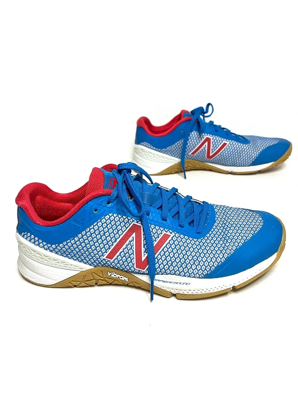 Men’s New Balance Minimus 40 Cross -Training Sneakers in Blue, Red, White- Sz 8.
